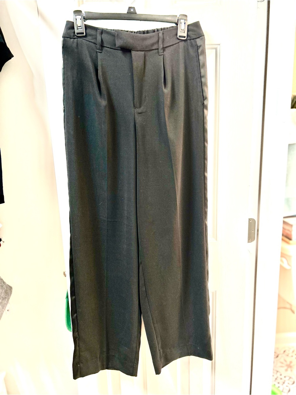 Black Womens Dress Trousers, Tuxedo Style Leg